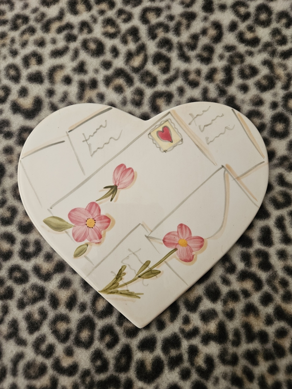 1999 Bath & Body Works Spring 1999 Ceramic Heart Candle Holder Trivet Plate